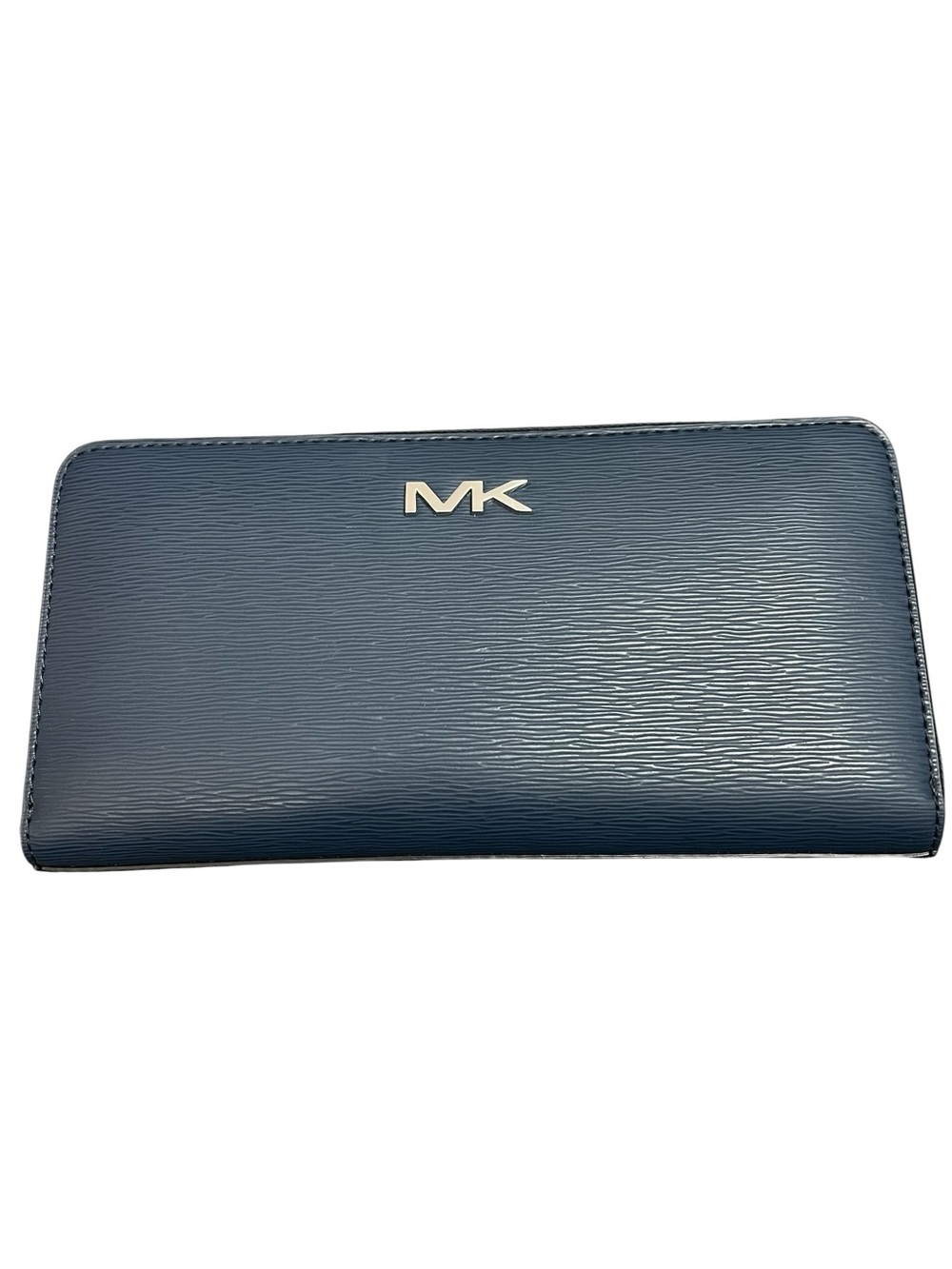 Michael Kors Navy Textured MK Zip-Around Cooper wallet NWT